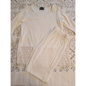 Slinky Brand Cream Color Top And Pants Set W Ruffled Sleeves Womens Size S
